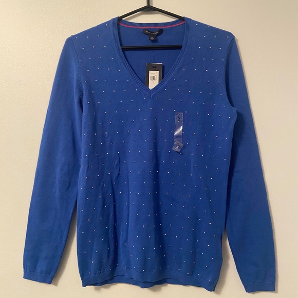 NWT TOMMY HILFIGER COBALT BLUE COTTON KNIT LONG SLEEVE SWEATER PREPPY ACADEMIA - Picture 1 of 6